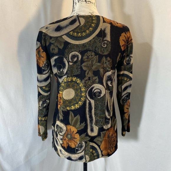 Fashque Woman's Scooped Neck Long Sleeve Floral Patterned Blouse Sz M - Picture 2 of 6